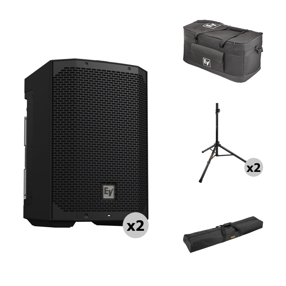 Electro-Voice EVERSE 8 Kit de Altavoces Portátiles a Batería con Soportes y Bolsas