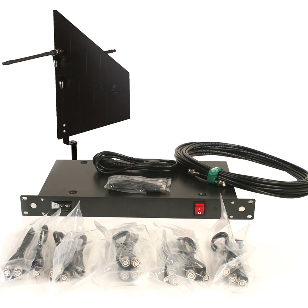 RF Venue Distribuidor de Antena de 4 Canales DISTRO4 con Antena de Diversidad DFIN y Cable