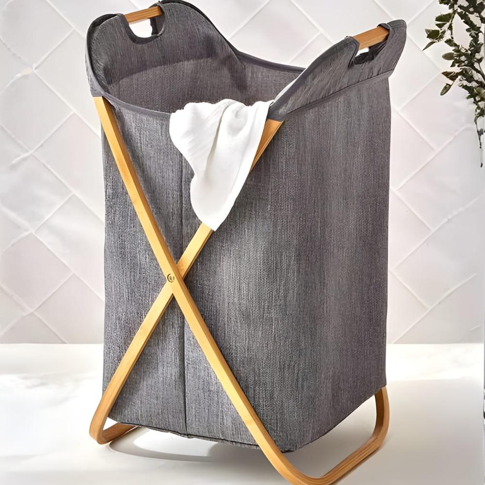 Cesta Organizador de Ropa Plegable con Estructura de Bambú   462GR04