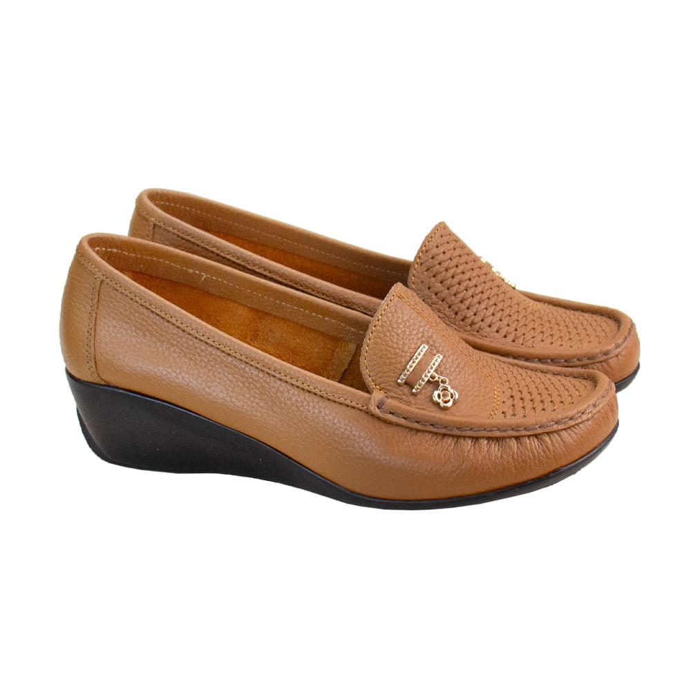 Mocasin Taco Cuña Mujer Corelli Rosa Cuero Natural Talla 39
