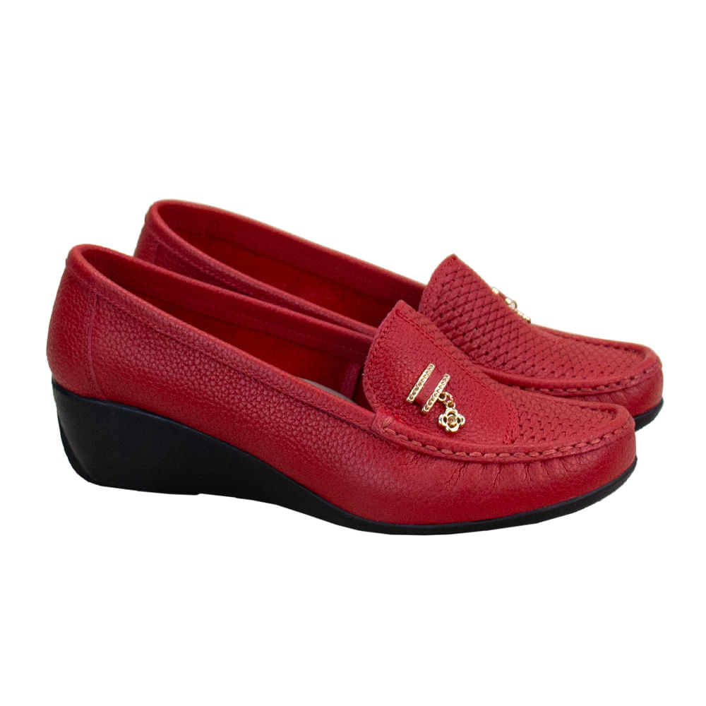 Mocasin Taco Cuña Mujer Corelli Rosa Cuero Rojo Talla 36