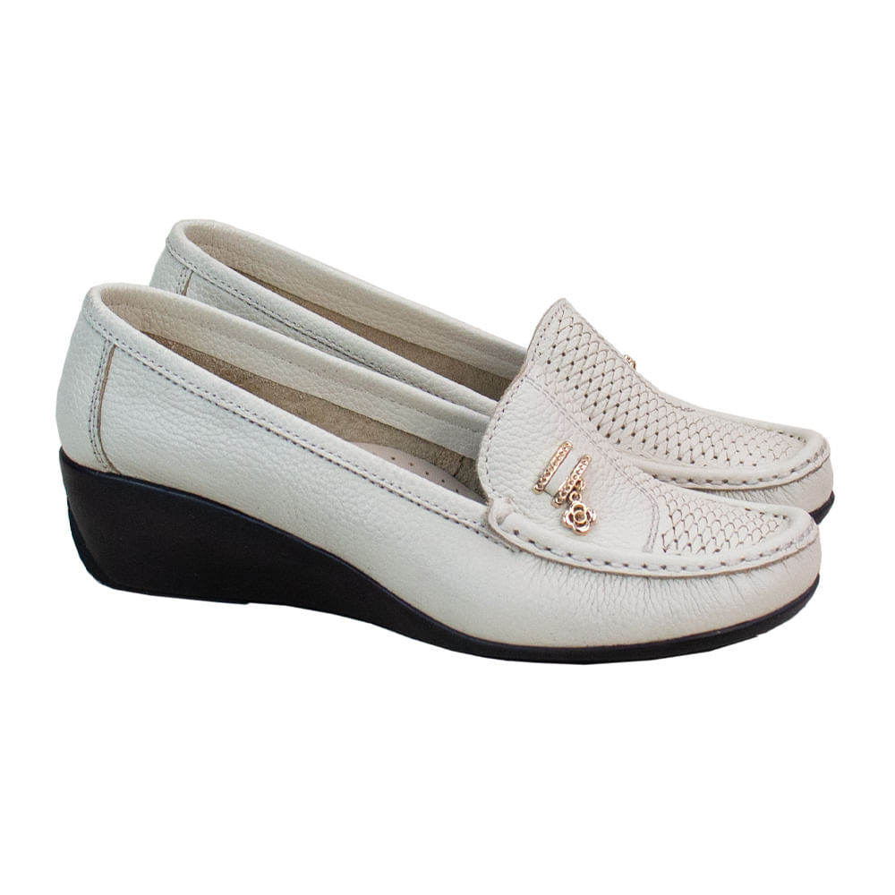 Mocasin Taco Cuña Mujer Corelli Rosa Cuero Vainilla Talla 36