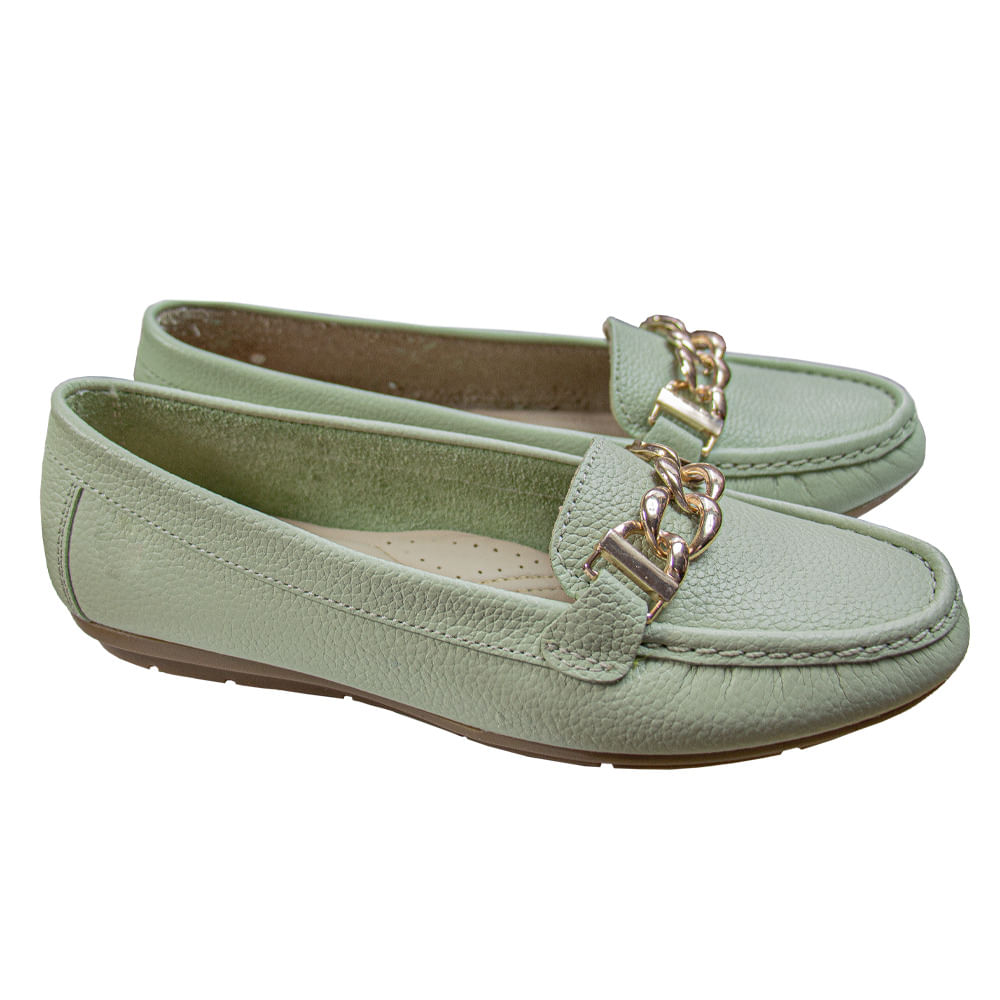 Mocasin Chato Mujer Corelli Cadena Cuero Menta Talla 37