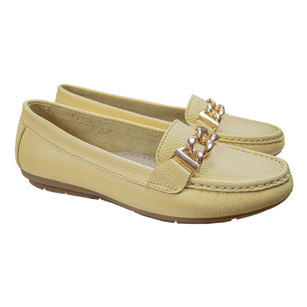 Mocasin Chato Mujer Corelli Cadena Cuero Mantequilla Talla 35