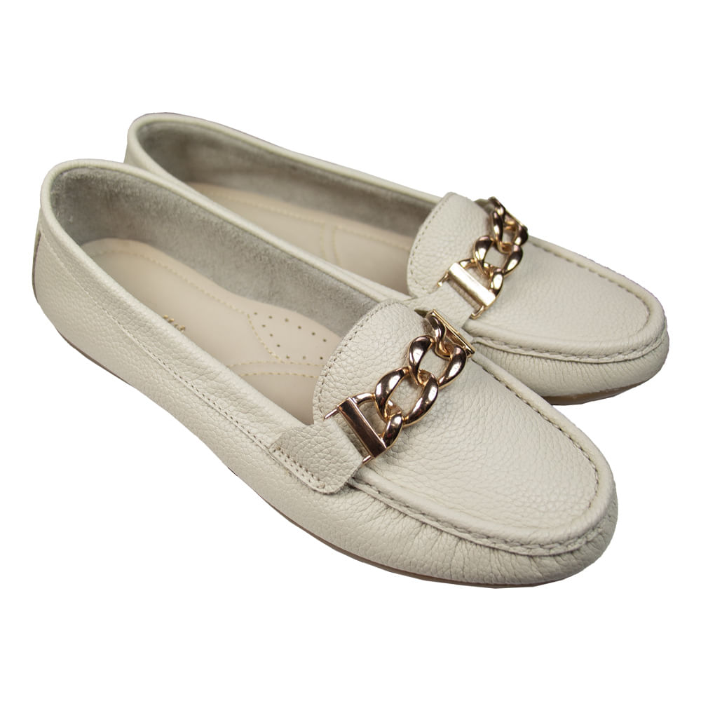Mocasin Chato Mujer Corelli Cadena Cuero Vainilla Talla 35