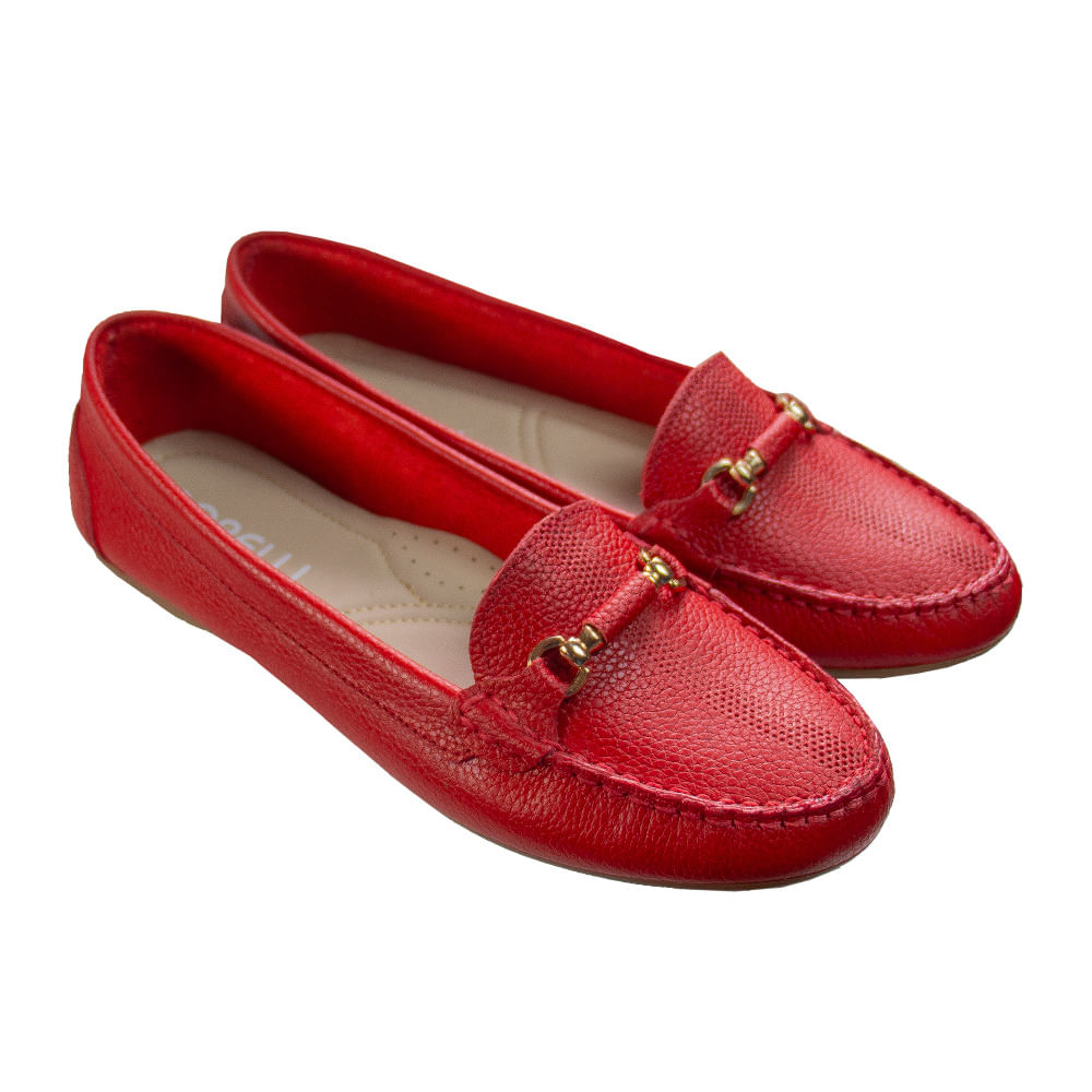 Mocasin Chato Mujer Corelli Sara II Cuero Rojo Talla 39