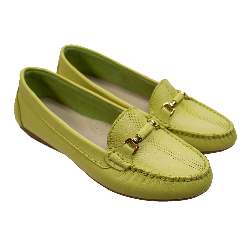 Mocasin Chato Mujer Corelli Sara II Cuero Verde Limón Talla 36