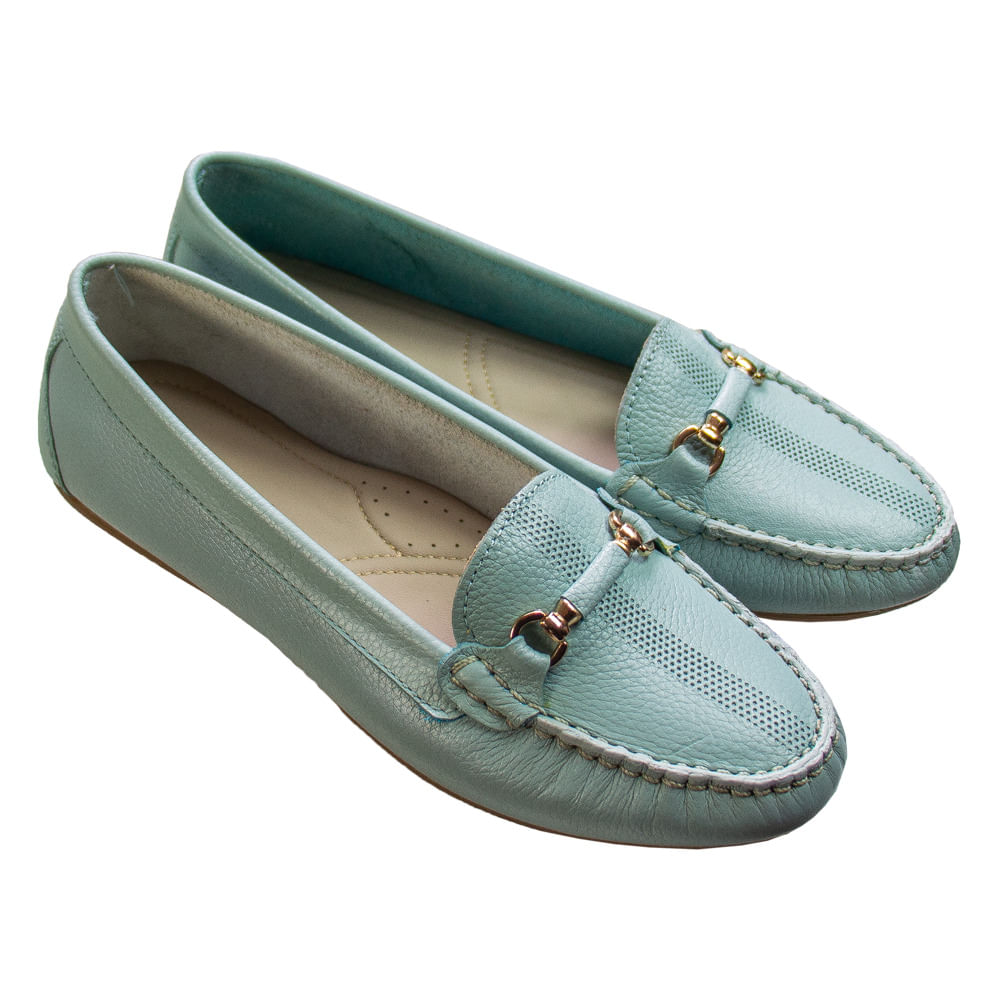 Mocasin Chato Mujer Corelli Sara II Cuero Verde Agua Talla 39