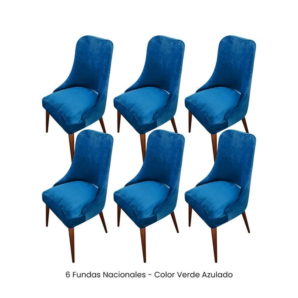 6 Fundas Nacionales de Terciopelo para Silla Brazo - Verde Azulado