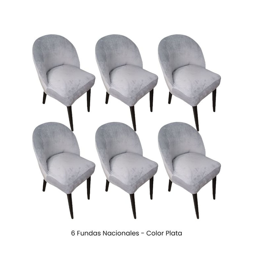6 Fundas Nacionales de Terciopelo para Silla Vintage Curva - Plata
