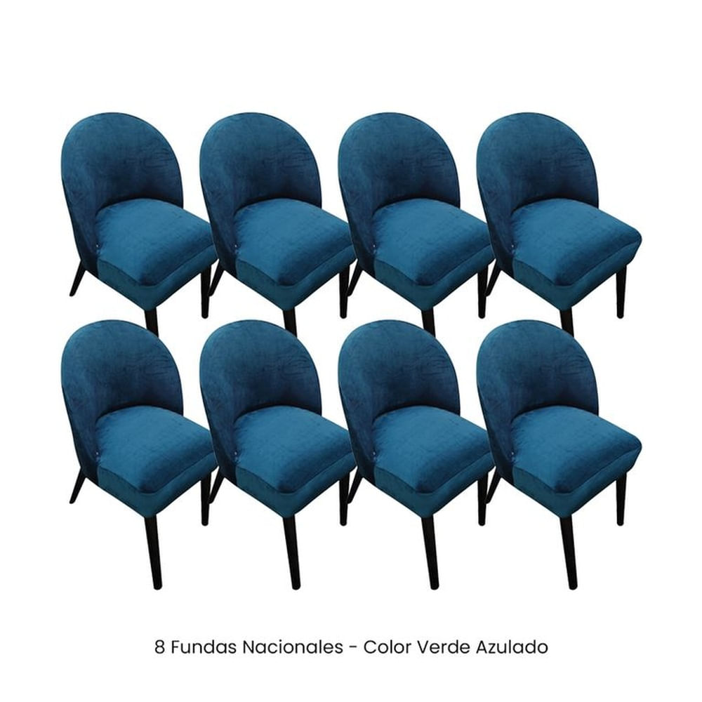 8 Fundas Nacionales de Terciopelo para Silla Vintage Curva - Verde Azulado