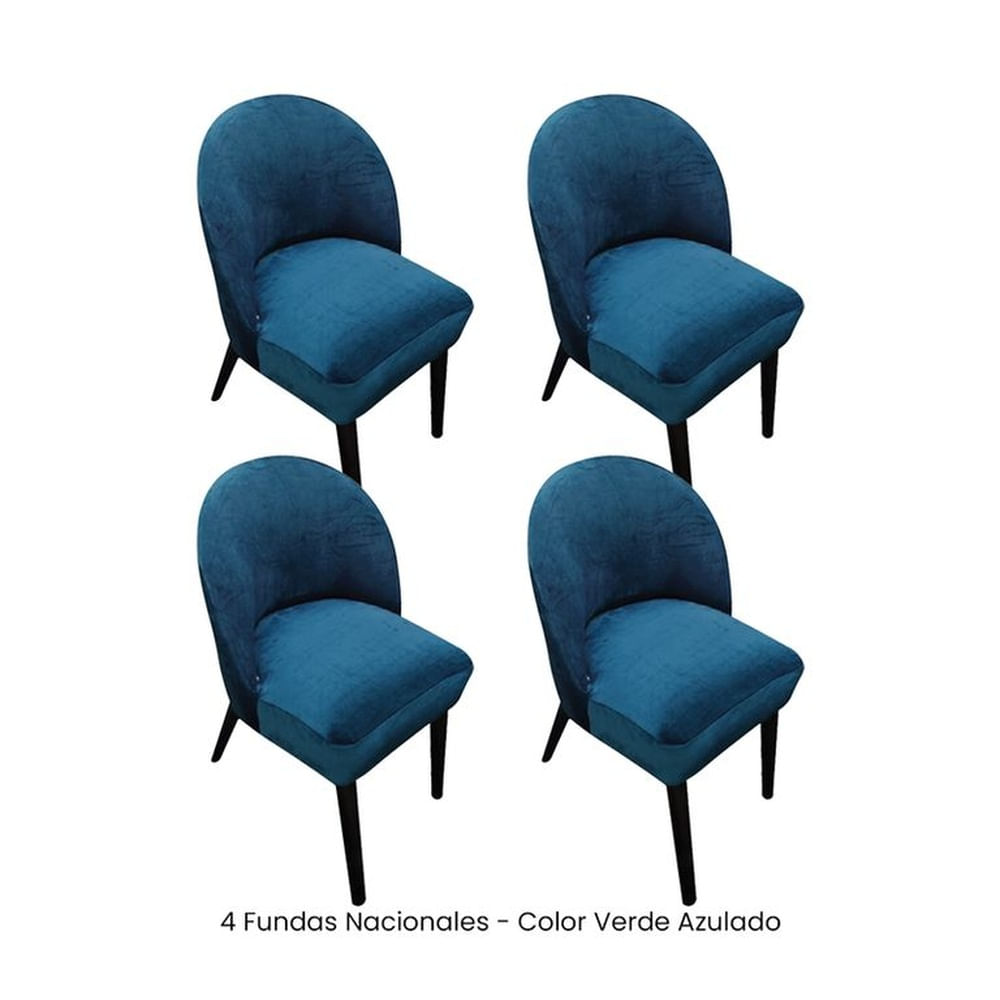 4 Fundas Nacionales de Terciopelo para Silla Vintage Curva - Verde Azulado