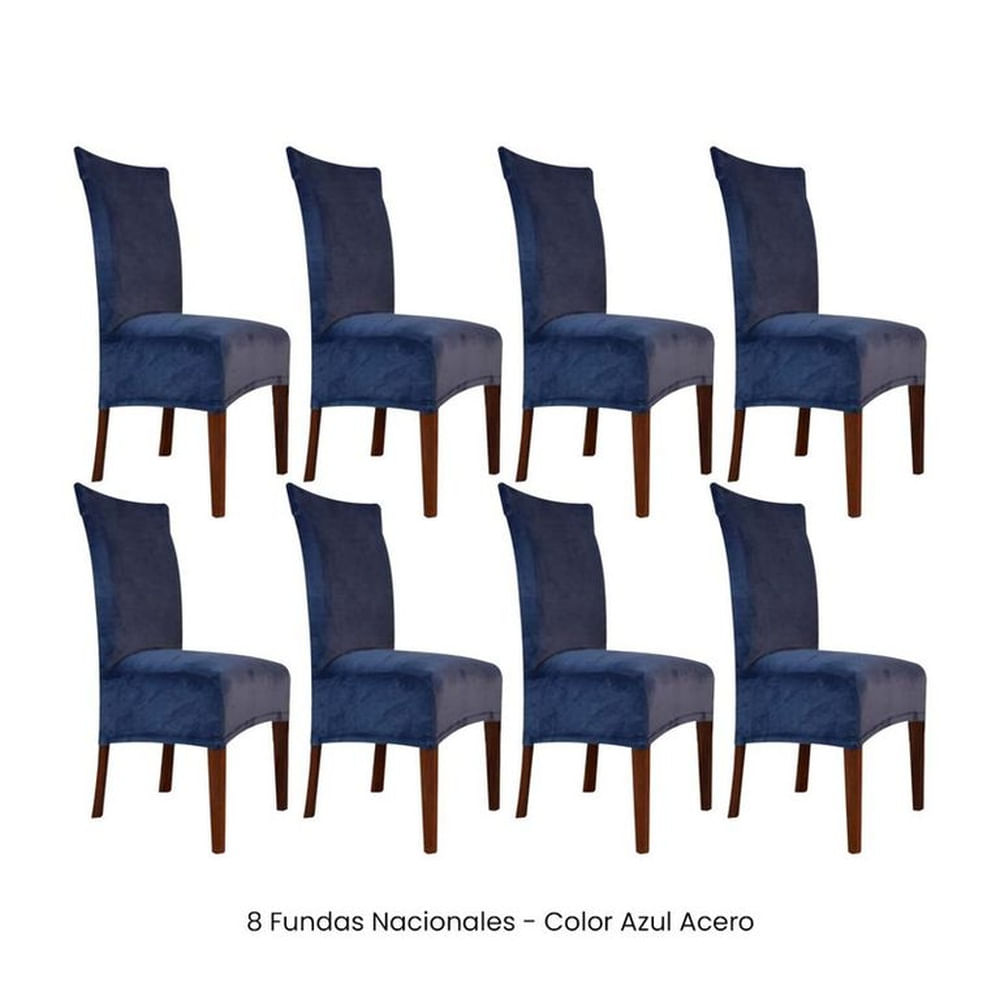 8 Fundas Nacionales de Terciopelo para Silla Recta - Azul Acero