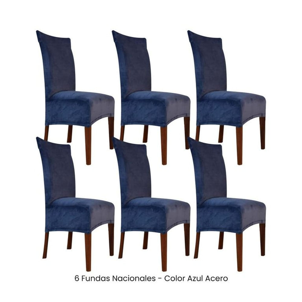 6 Fundas Nacionales de Terciopelo para Silla Recta - Azul Acero