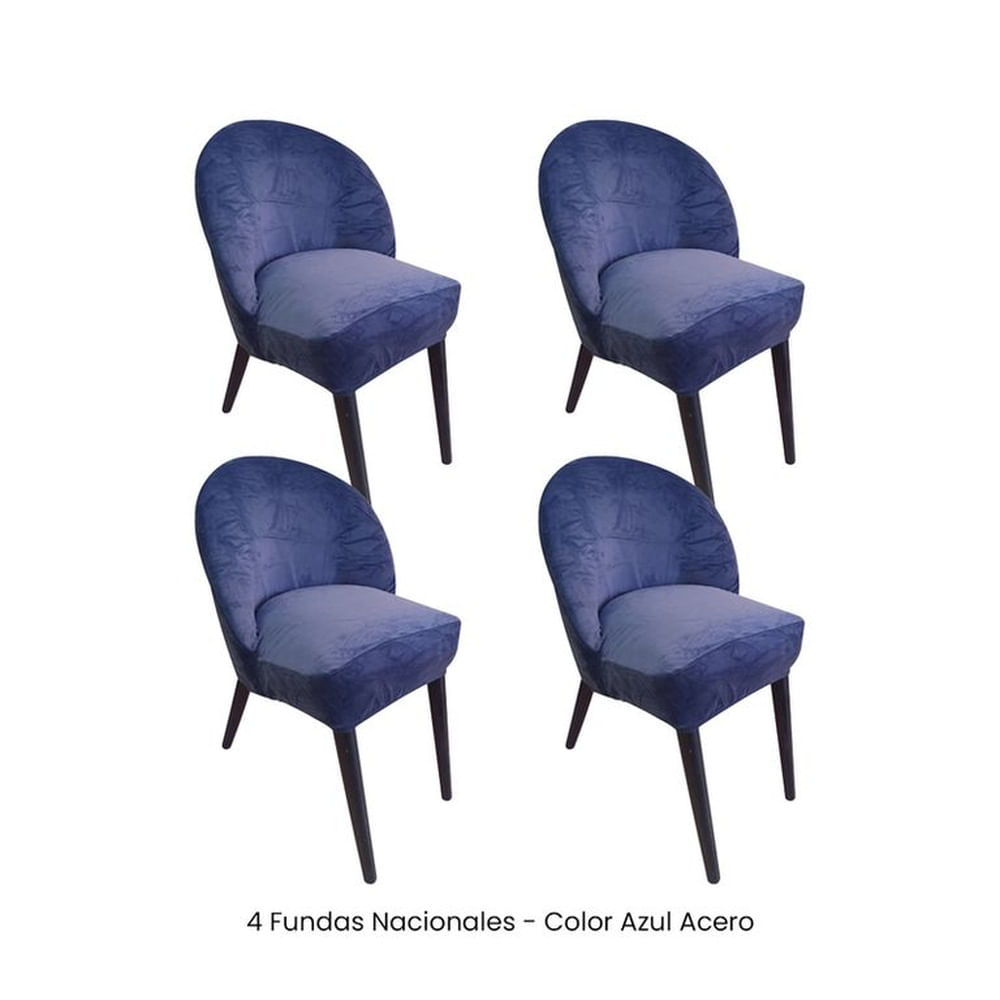 4 Fundas Nacionales de Terciopelo para Silla Vintage Curva - Azul Acero