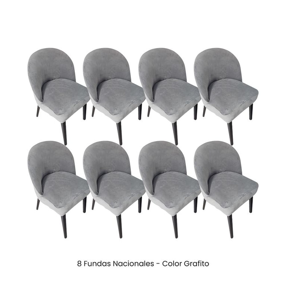 8 Fundas Nacionales de Terciopelo para Silla Vintage Curva - Grafito