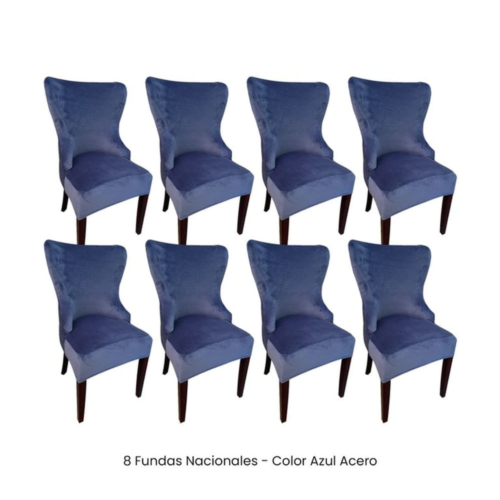 8 Fundas Nacionales de Terciopelo para Silla Princesa - Azul Acero