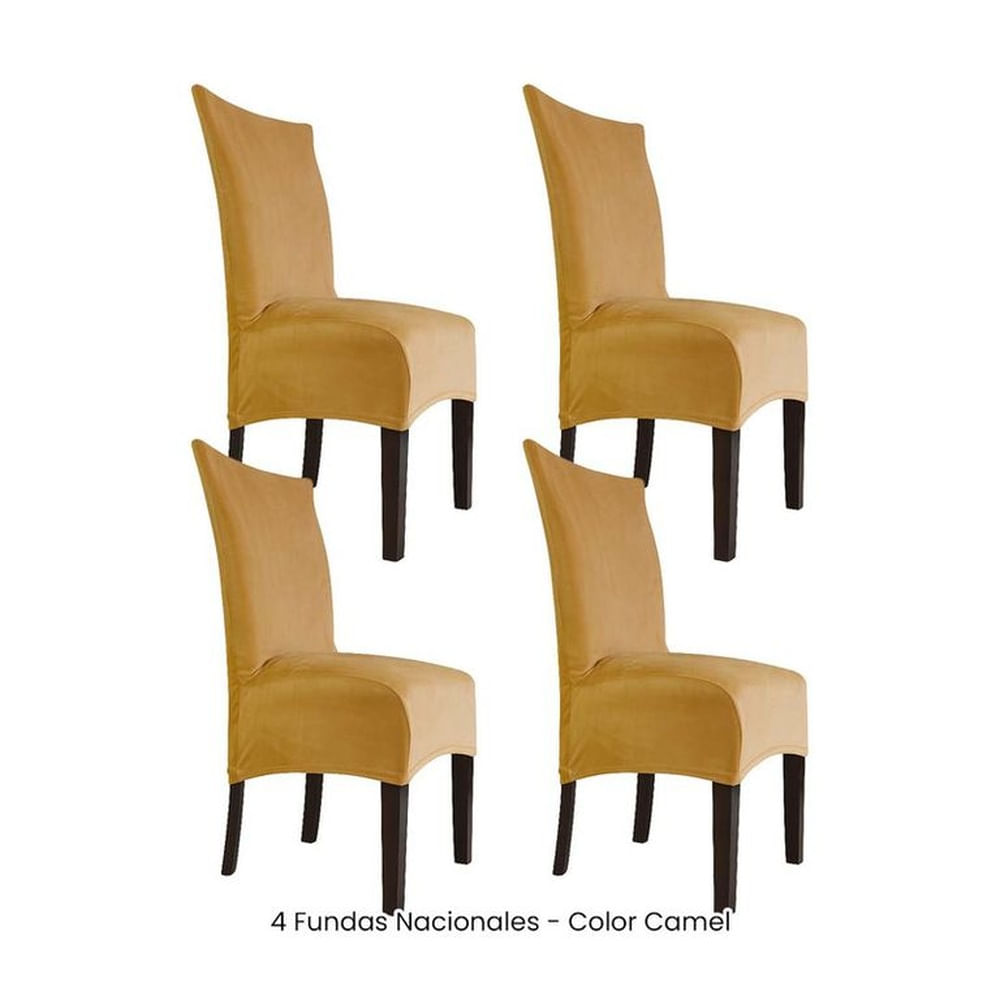 4 Fundas Nacionales de Terciopelo para Silla Recta - Camel