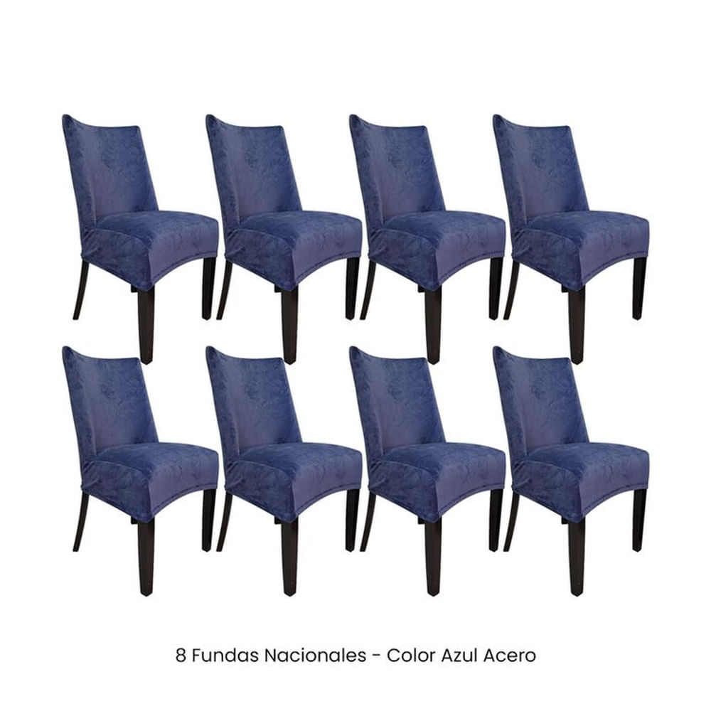 8 Fundas Nacionales de Terciopelo para Silla Butaca Curva - Azul Acero