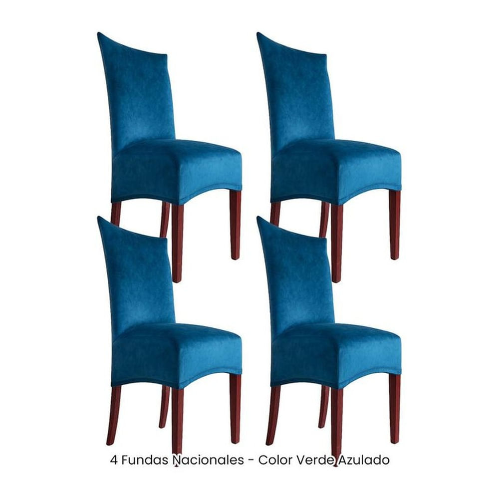 4 Fundas Nacionales de Terciopelo para Silla Recta - Verde Azulado