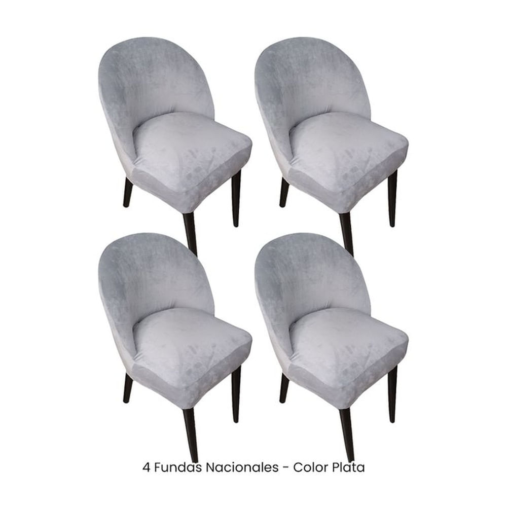 4 Fundas Nacionales de Terciopelo para Silla Vintage Curva - Plata