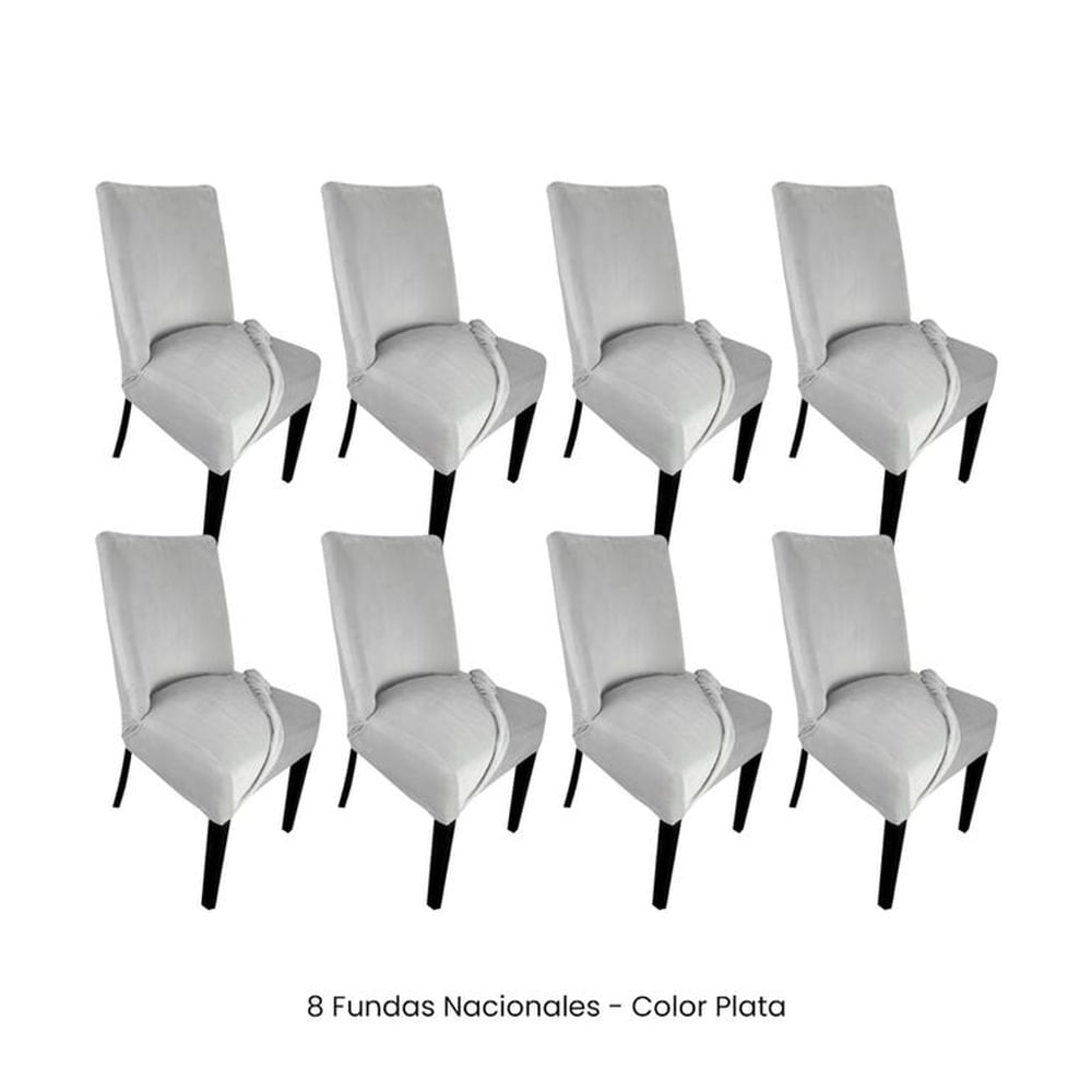 8 Fundas Nacionales de Terciopelo para Silla Butaca Curva - Plata