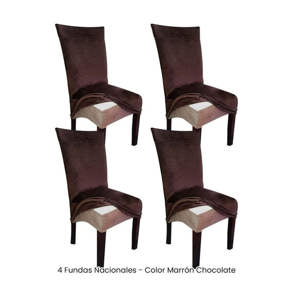 4 Fundas Nacionales de Terciopelo para Silla Recta - Marrón Chocolate