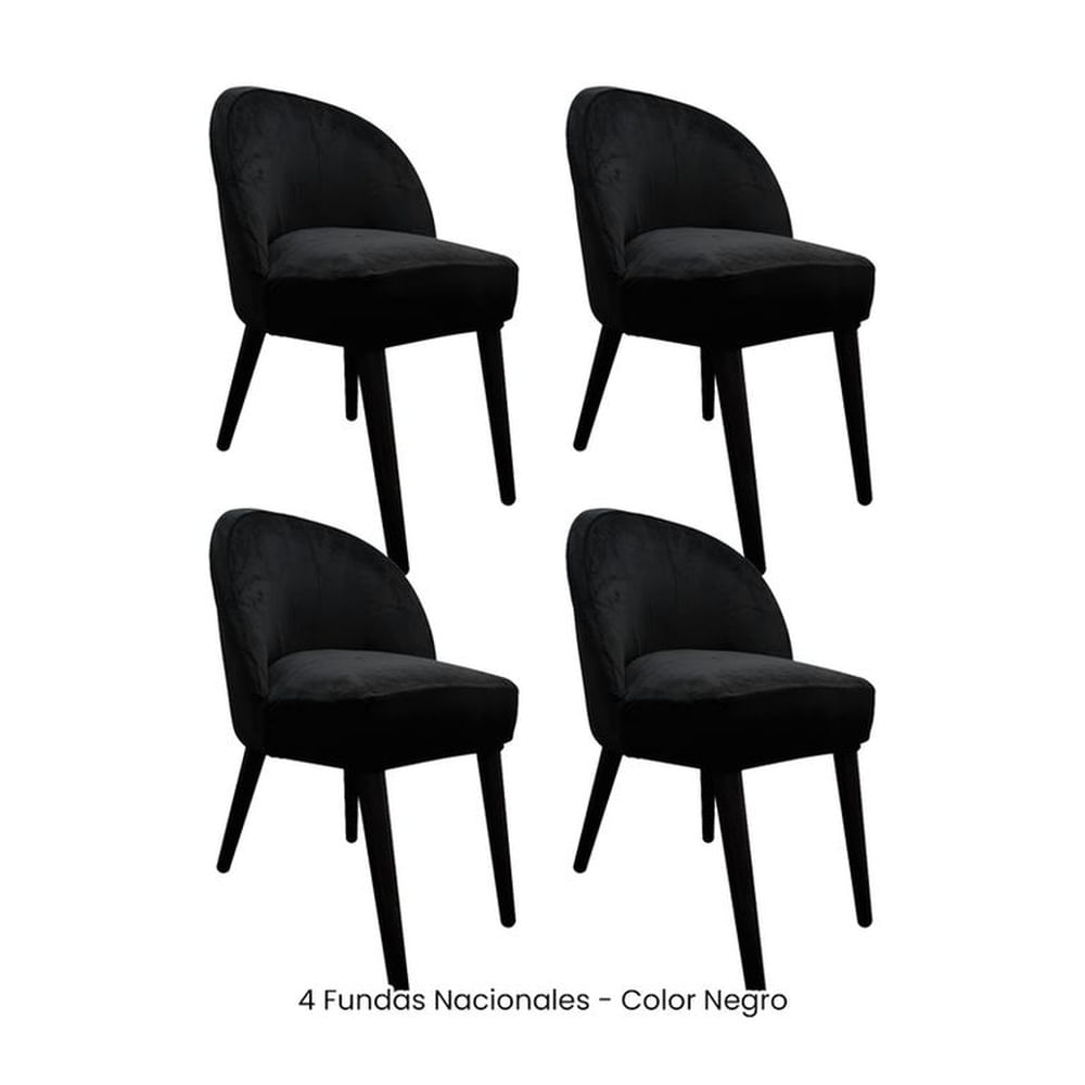 4 Fundas Nacionales de Terciopelo para Silla Vintage Curva - Negro