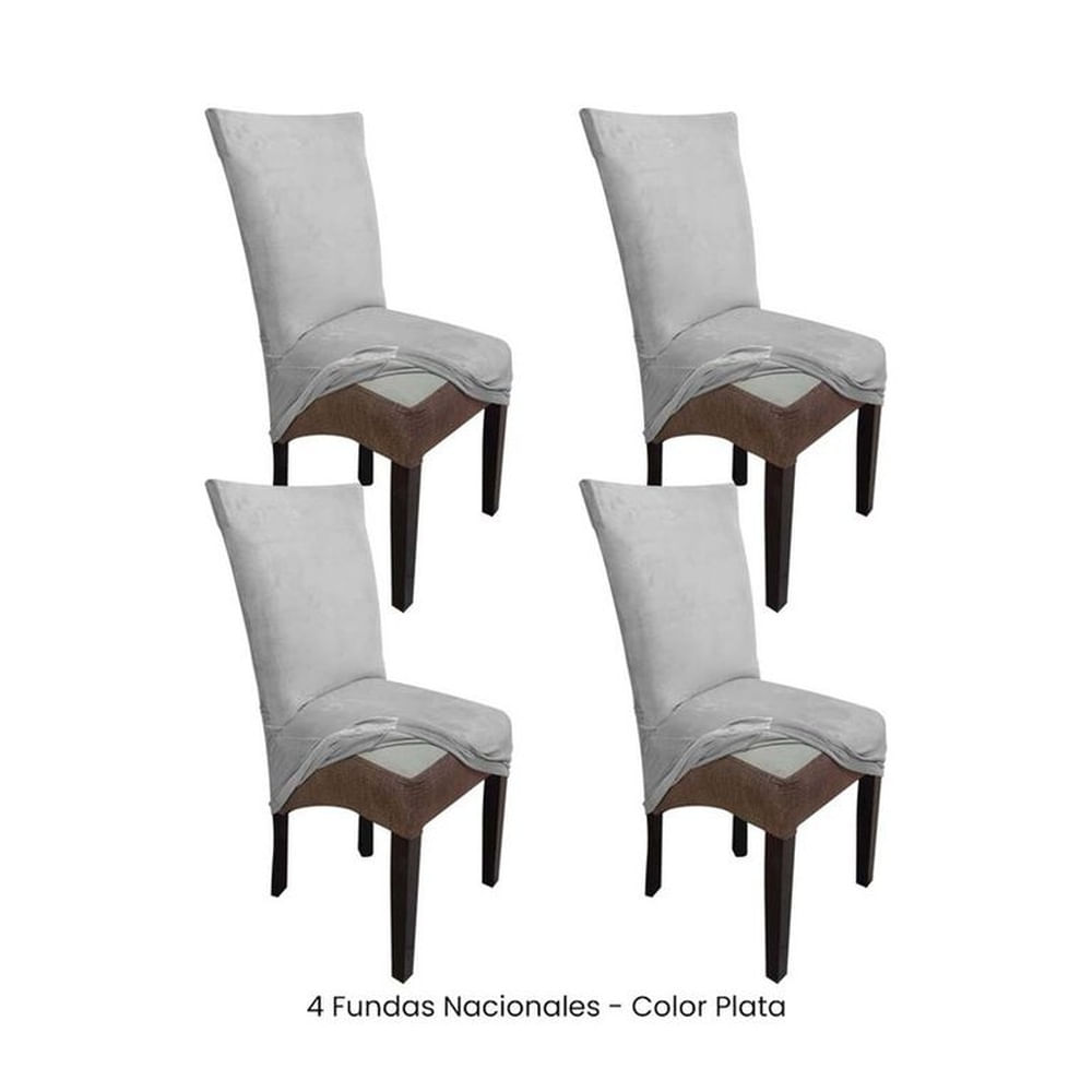 4 Fundas Nacionales de Terciopelo para Silla Recta - Plata