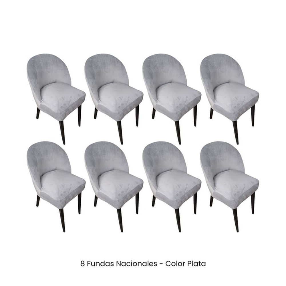 8 Fundas Nacionales de Terciopelo para Silla Vintage Curva - Plata
