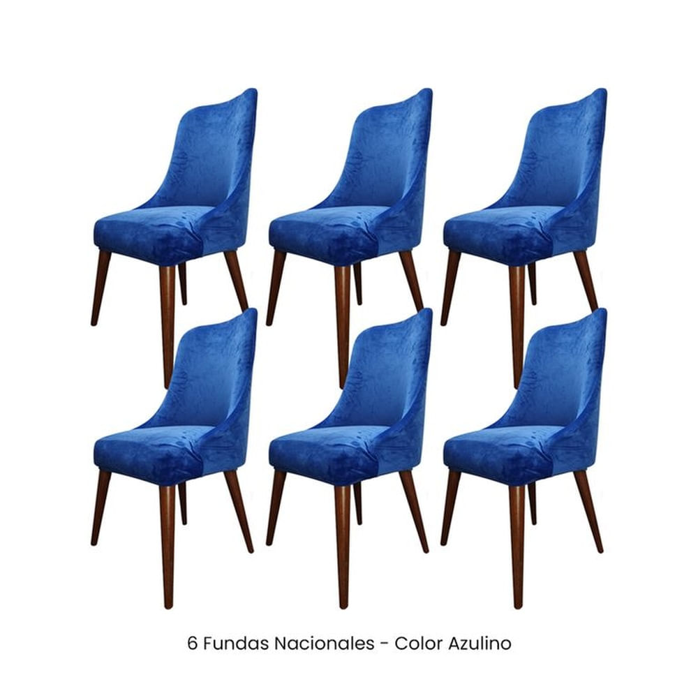 6 Fundas Nacionales de Terciopelo para Silla Brazo - Azulino