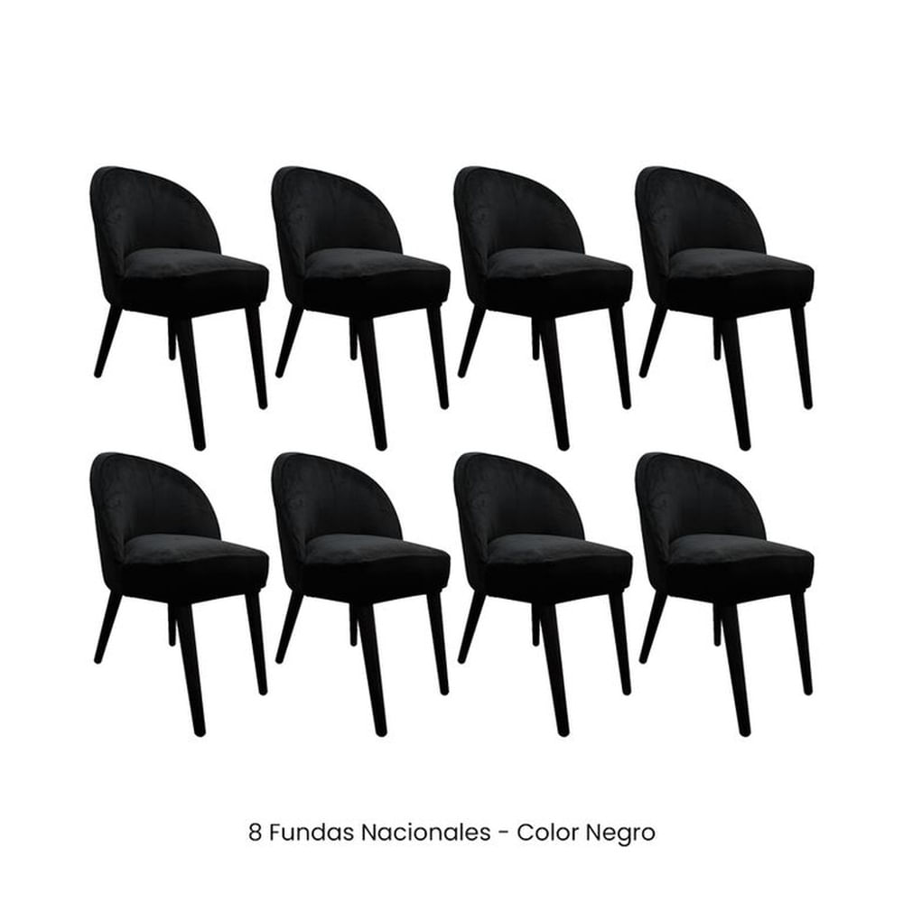 8 Fundas Nacionales de Terciopelo para Silla Vintage Curva - Negro