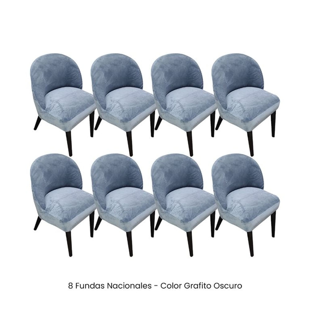 8 Fundas Nacionales de Terciopelo para Silla Vintage Curva - Grafito Oscuro