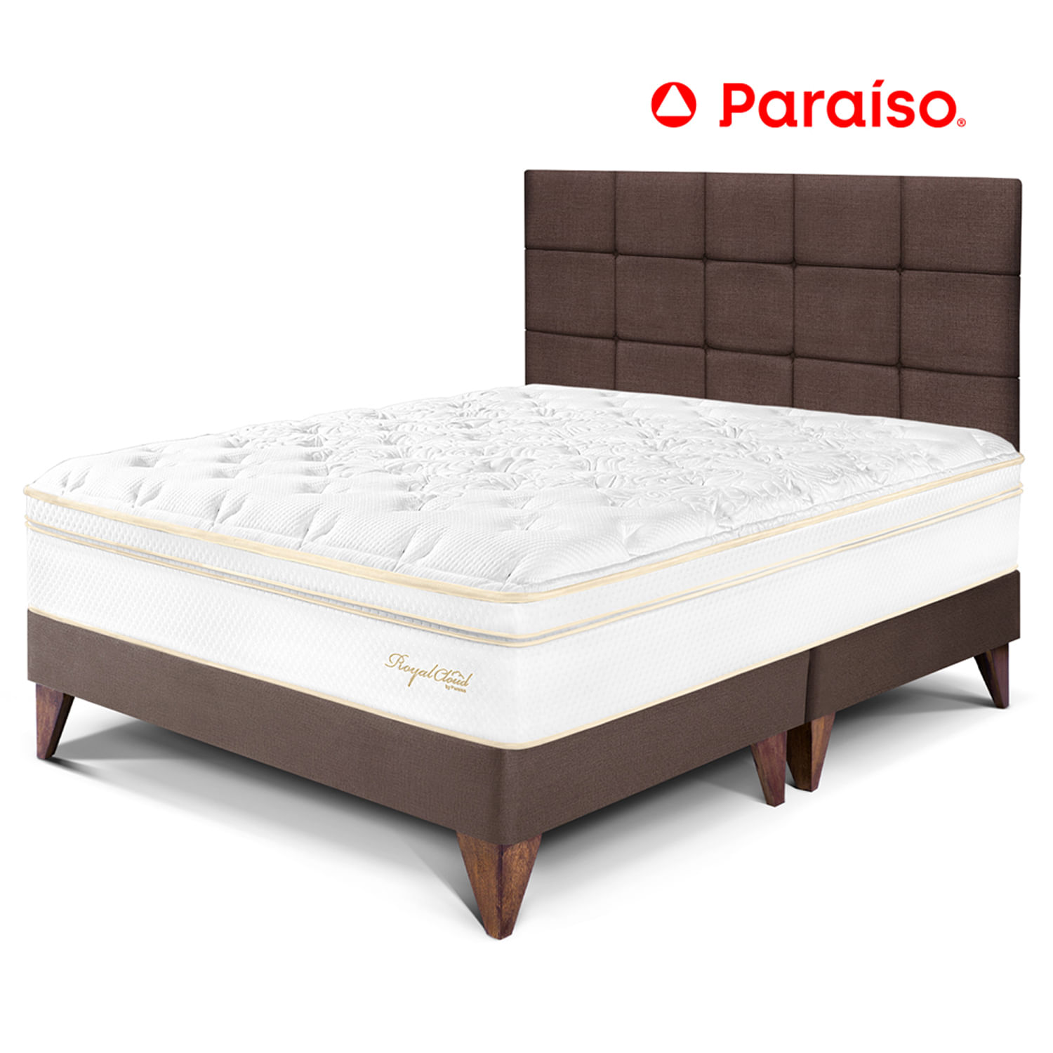 Dormitorio Europeo Royal Cloud Queen con Cabecera Blocks Chocolate