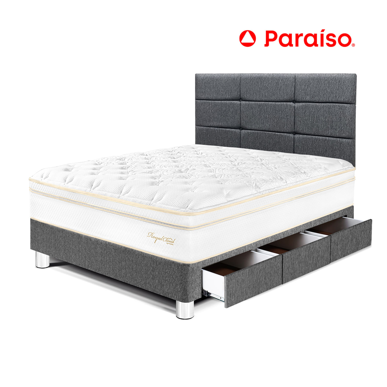 Dormitorio Royal Cloud con Cajones 1.5 Plazas + Cabecera Blocks Gris