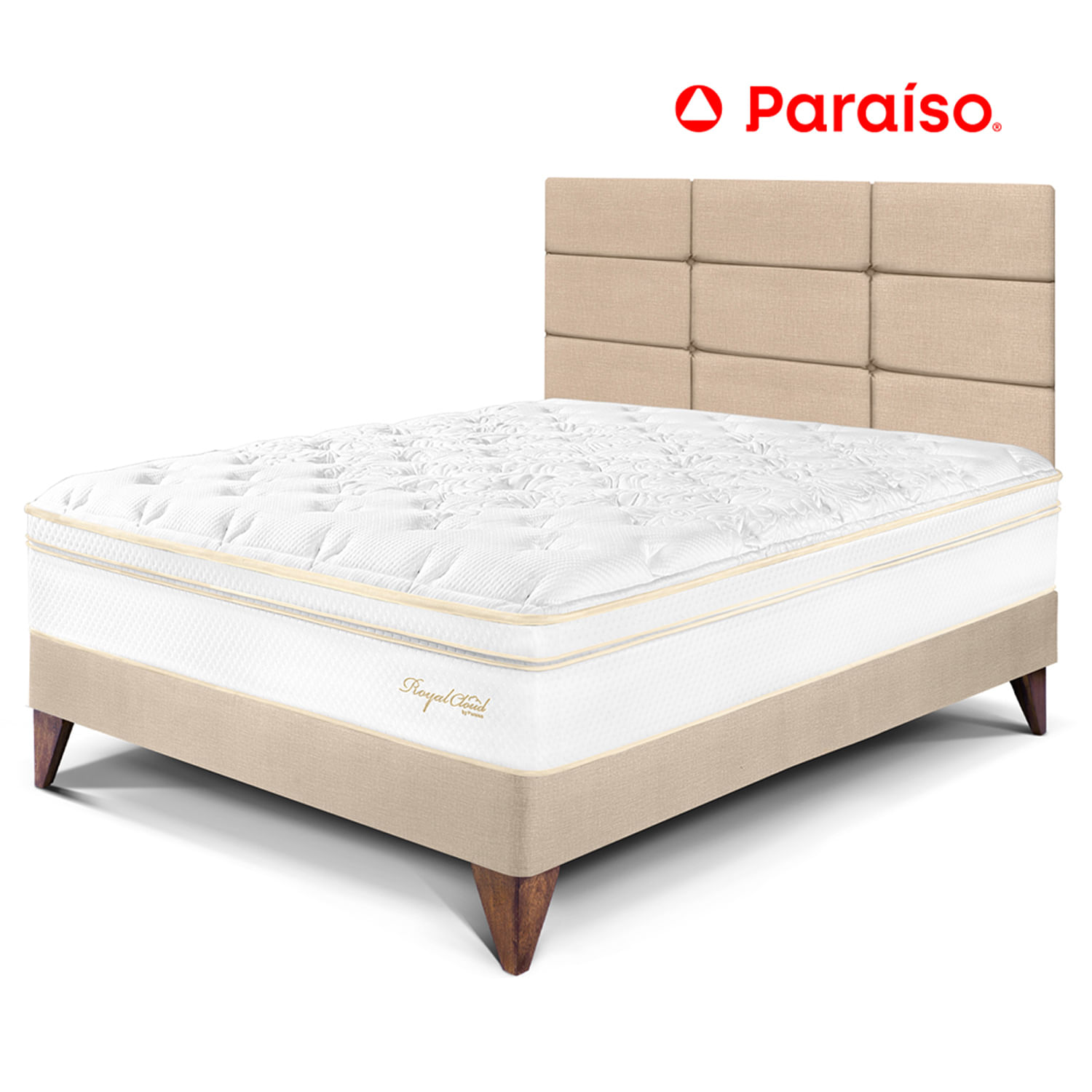 Dormitorio Europeo Royal Cloud 1.5 Plazas con Cabecera Blocks Champagne