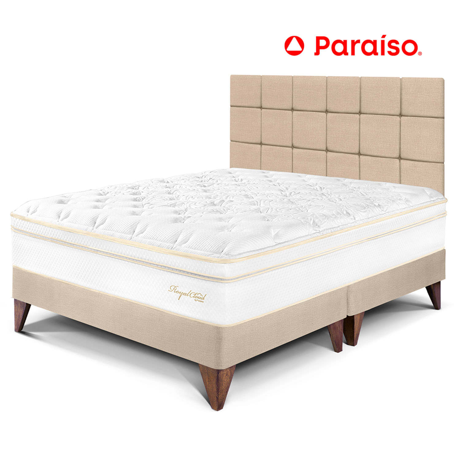 Dormitorio Europeo Royal Cloud King con Cabecera Blocks Champagne