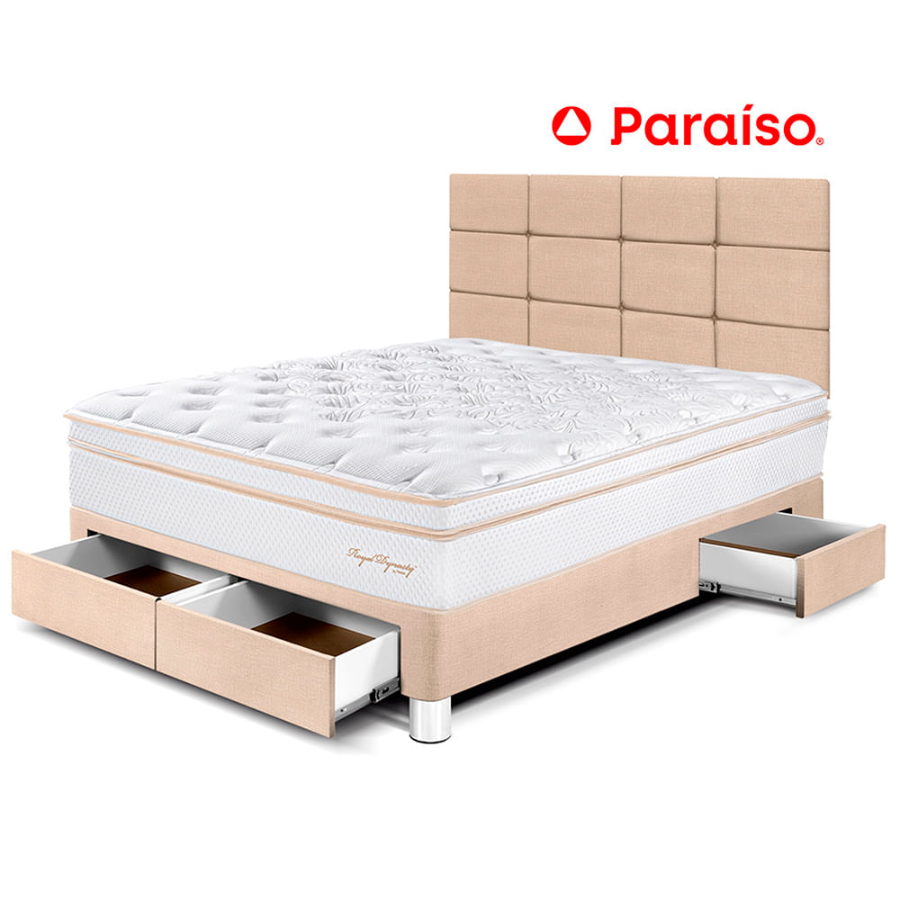 Dormitorio Royal Dynasty Cajones 2 Plazas y Cabecera Blocks Champagne