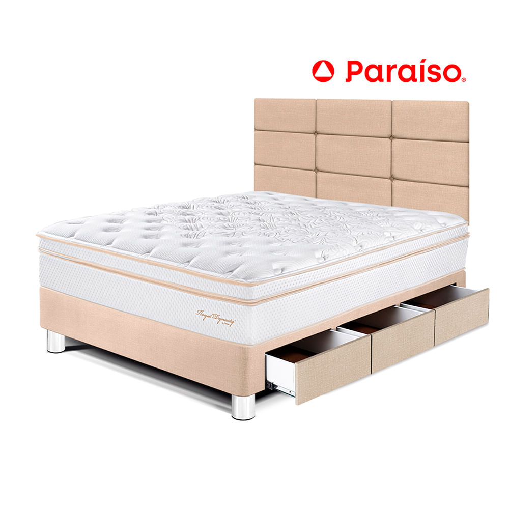 Dormitorio Royal Dynasty Cajones 1.5 Plazas y Cabecera Blocks Champagne