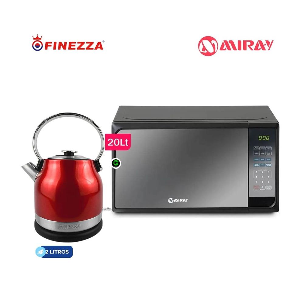 Combo Horno Microondas 20 Litros - Hervidor 2L Acero Inoxidable