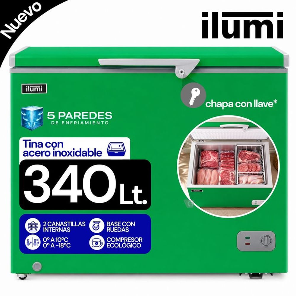 Congelador Ilumi con Tina de Acero Inoxidable de 340 Litros TFI-3400GR Verde