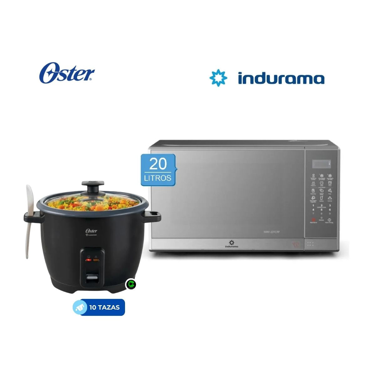 Combo Microondas Indurama 20 Litros - Olla Arrocera Oster 1.8 Litros