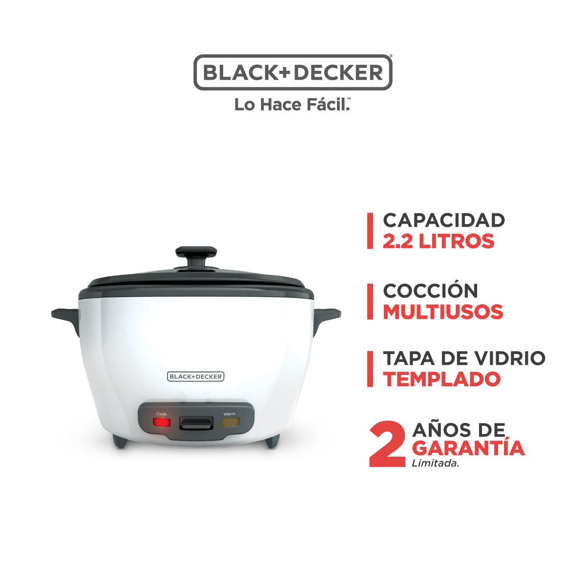 Olla Arrocera BLACK+DECKER 22 Tazas RC5225-CL Blanco