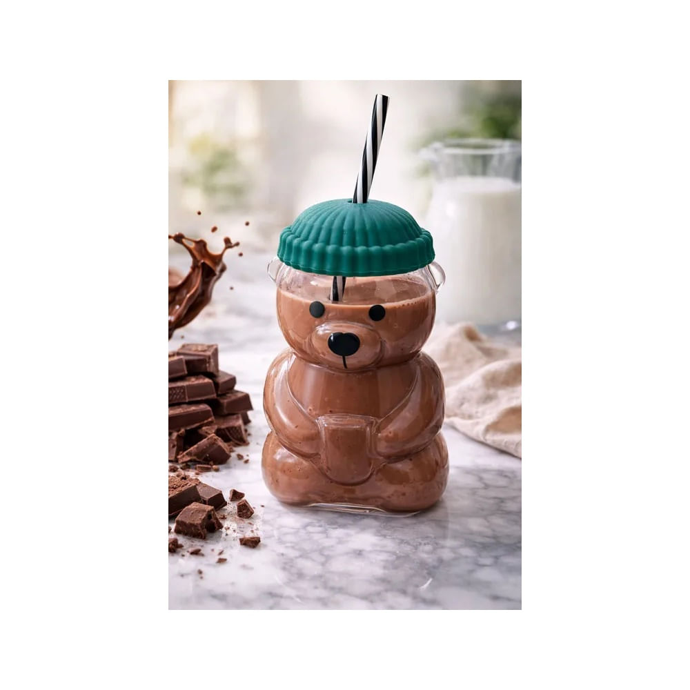 Vaso Osito con Sorbete  Vaso para Batidos Smoothies y Leche con Chocolate  Vaso Kawaii Reutilizable