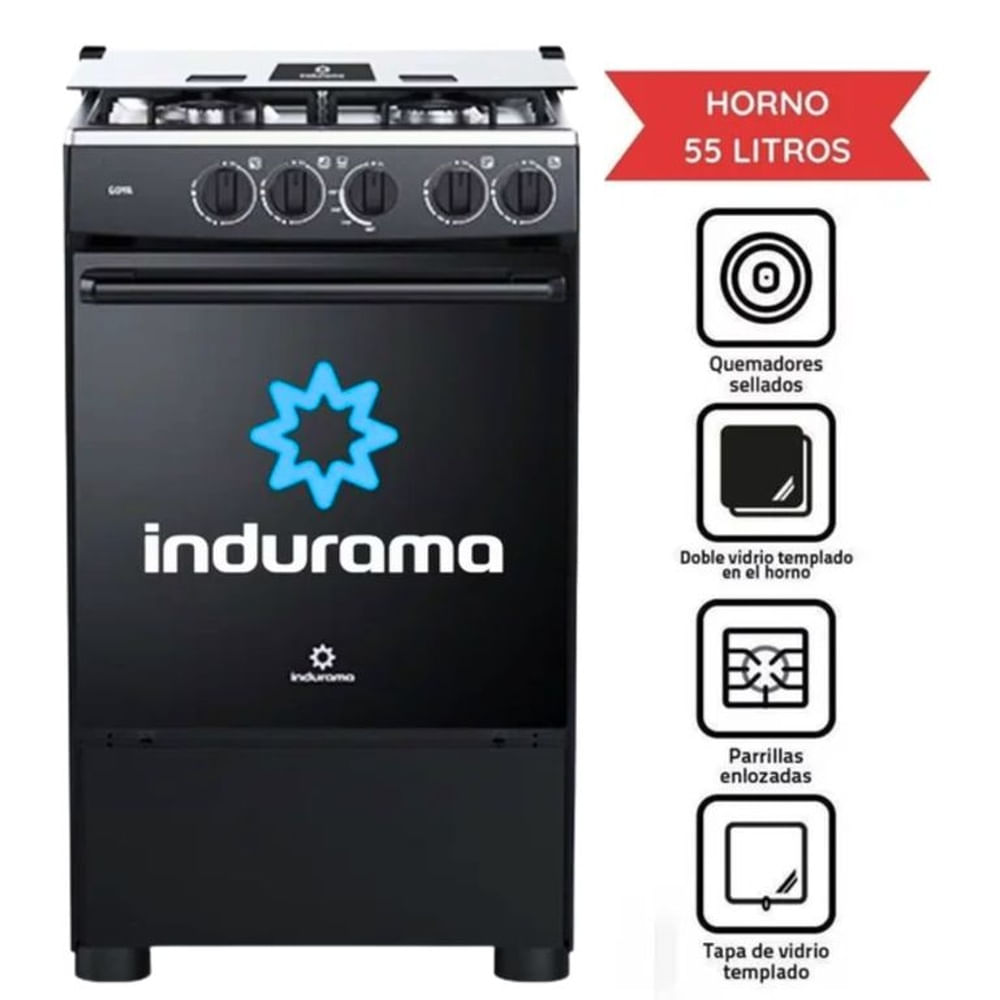 Cocina a Gas Indurama Goya 4 Hornillas Negra