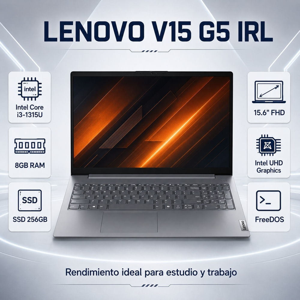 Laptop Lenovo i3-1315U 8GB 256GB SSD 15.6 Luna Grey FreeDOS     V15 G5 IRL