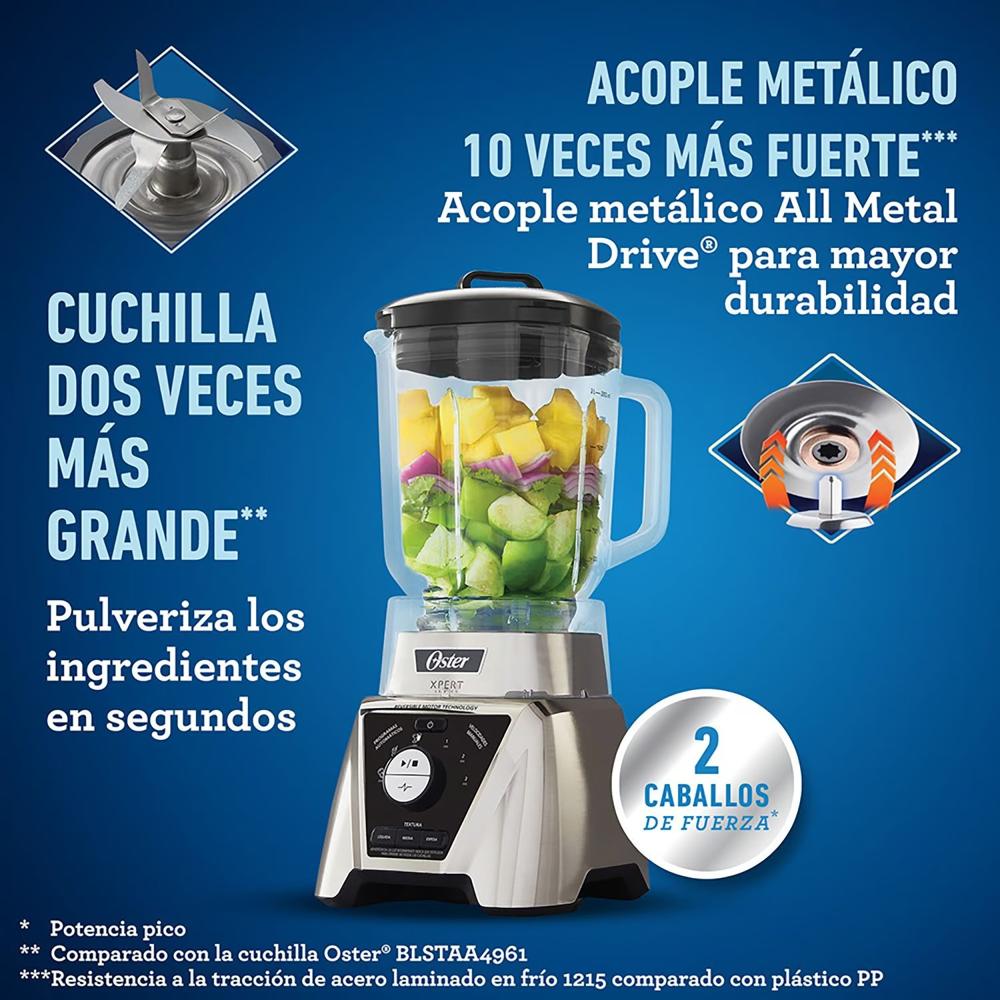 Licuadora Oster 1100W Con Vaso De Vidrio Y Accesorios