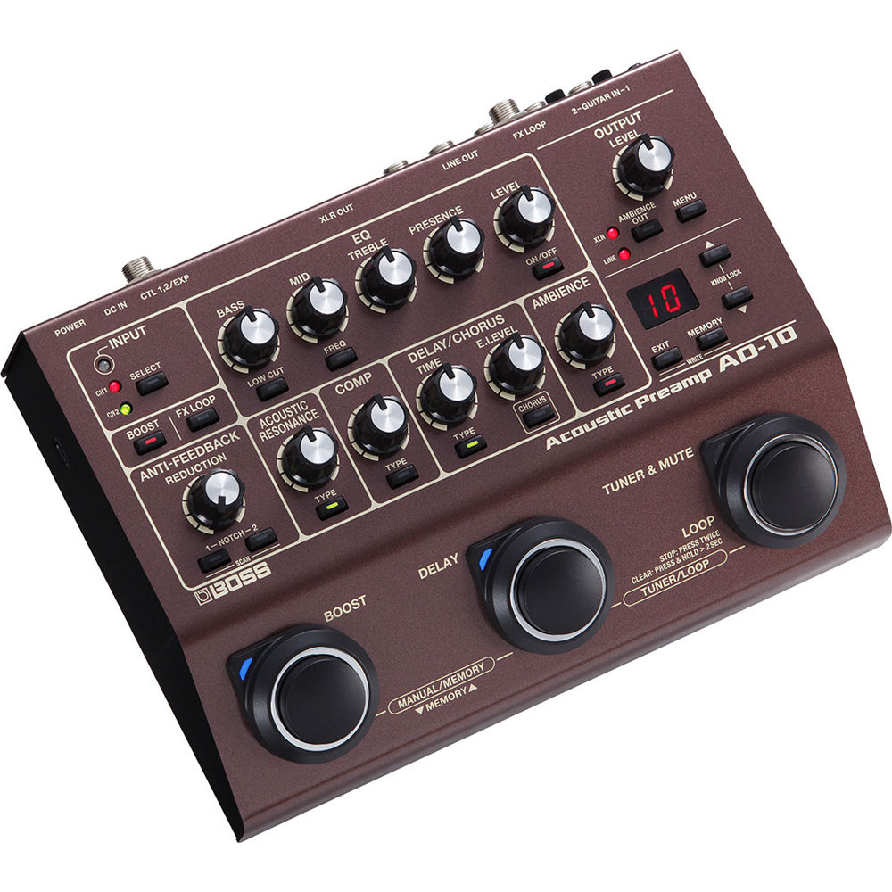 BOSS AD-10 Preamp/D.I. Dual-Channel para Guitarras Acústicas y Eléctricas con Procesamie