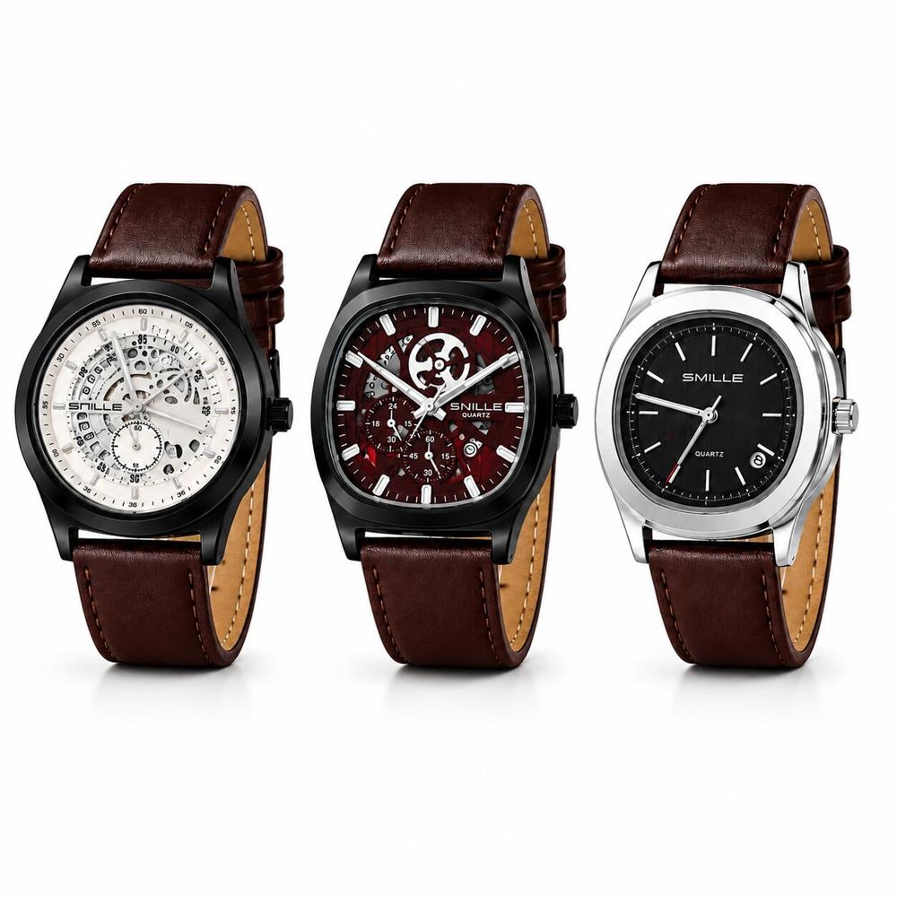 Reloj SNILLE Hombre Correa Marron Resistente al Agua Quartz Ejecutivo Premium