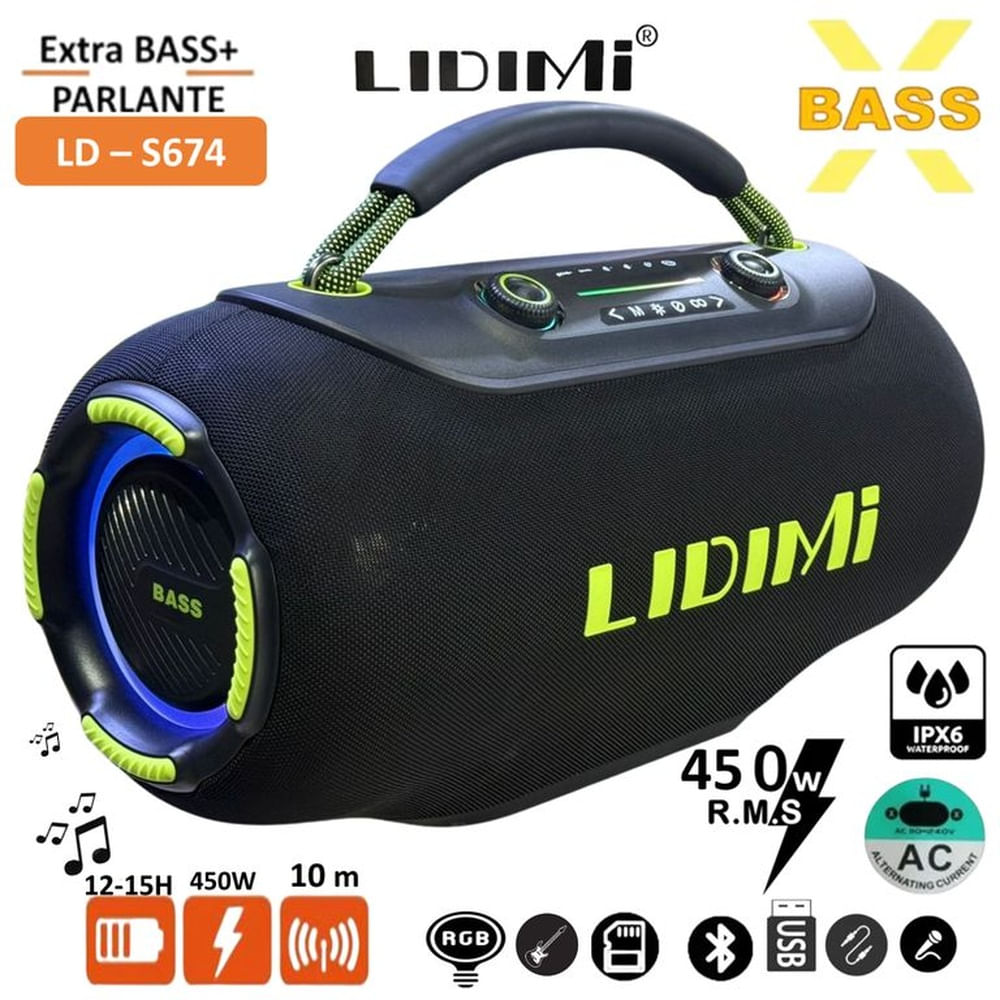 Parlante Bluetooth Super LIDIMI 450W LD-S674 Extra Bass USB TWS